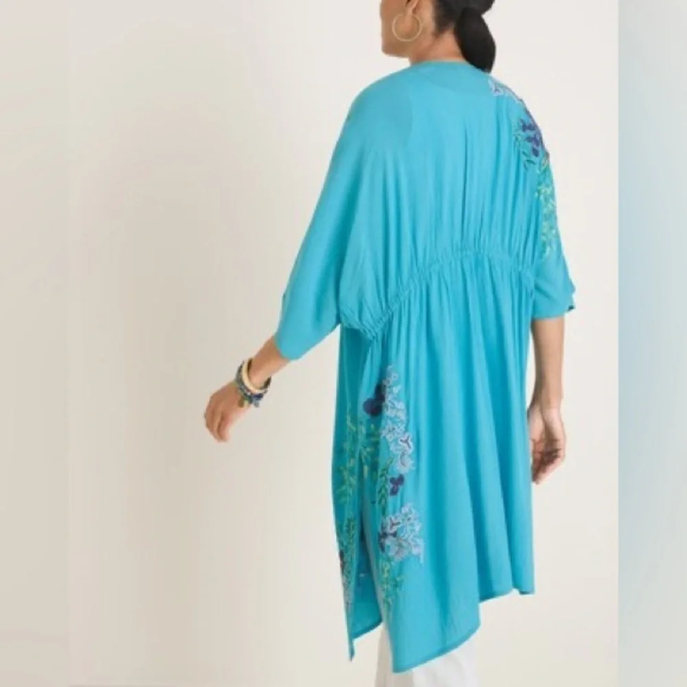 Chico’s Beaded Embroidered Fairycore Whimsy Open Front Tassel Tie Duster